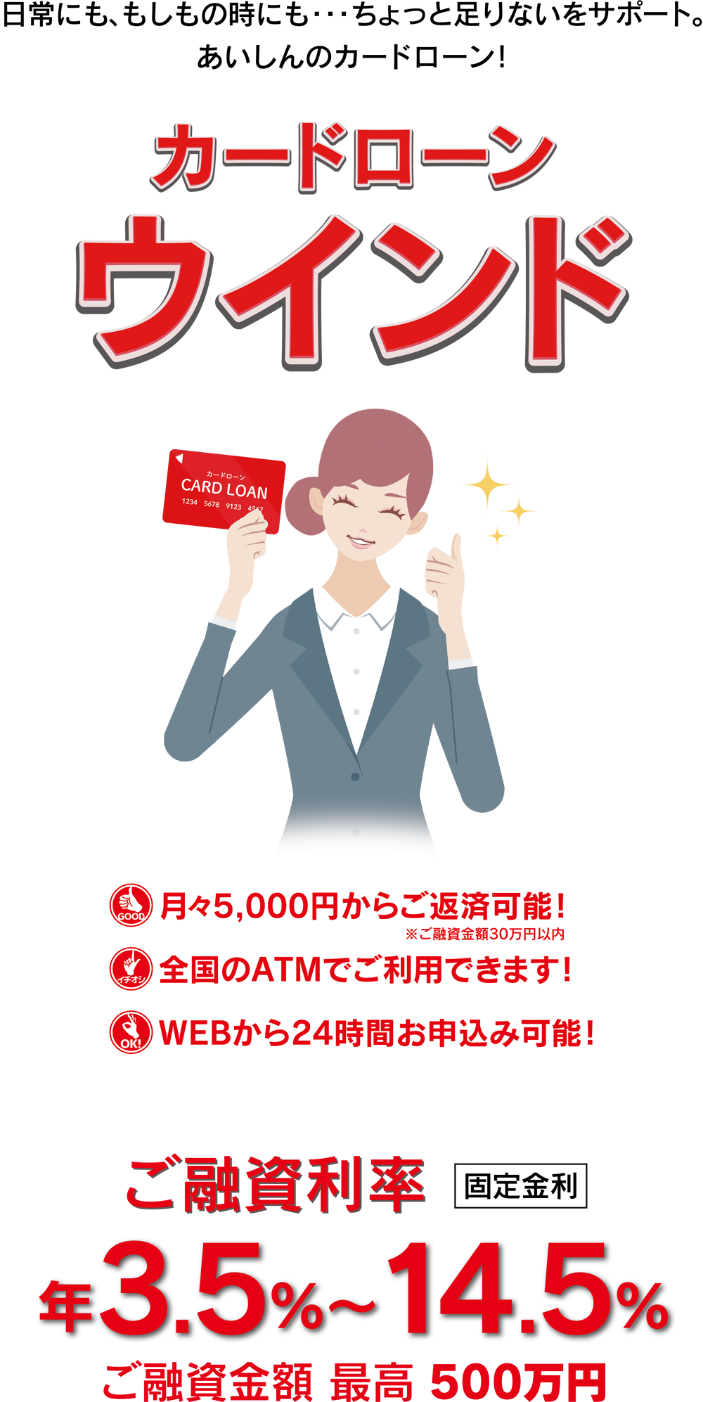 カードローン「ウインド」／ご融資利率 年3.5％〜14.5％